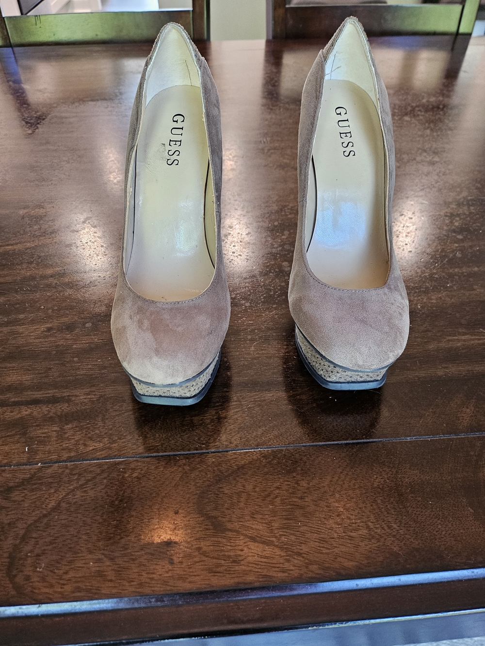GUESS Women's Suede Platform Pumps in Taupe